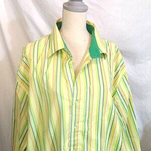 3XL Raw Blue nu realms Green Stripe French Cuff Button Down Collar Dress Shirt